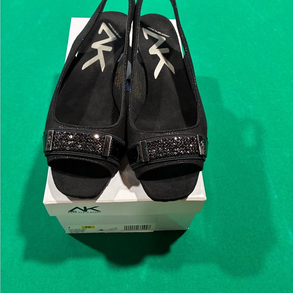 Anne Klein Black Embellished Slingback Flats